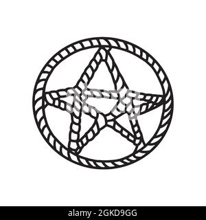 Pentagramm-Symbol. Magischer Pentacel Kreis. Mystische und okkulte Symbole. Halloween und esoterische Hexerei. Von Hand gezeichnete Vektorlinie der Skizze. Stock Vektor