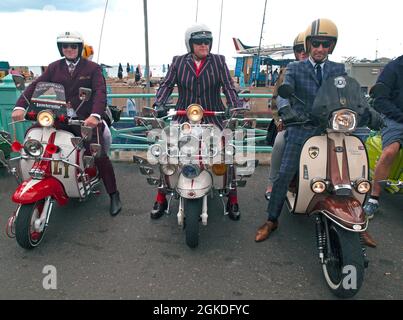 Mods und ihre Motorroller in Brighton für den Tag Stockfoto