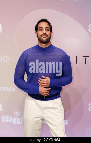 Berlin, Deutschland. September 2021. Sami Slimani kommt zur Esprit Show im Kraftwerk. Die About You, die Re-Fashion Week, ist seit 2021 Teil der Berlin Fashion Week. About You Fashion Week läuft vom 11. Bis 15. September 2021. Quelle: Gerald Matzka/dpa/Alamy Live News Stockfoto