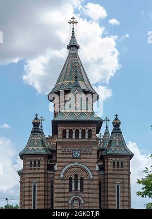 Charakteristische Türme der Metropolkathedrale von Timisoara, Westrumänien Stockfoto