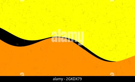 Schwarze und orangefarbene Wellen auf gelbem Hintergrund mit Staubpartikeln, nahtlose Schleife. Bewegung. Geometrisches Muster mit farbenfrohen abstrakten Formen Stockfoto