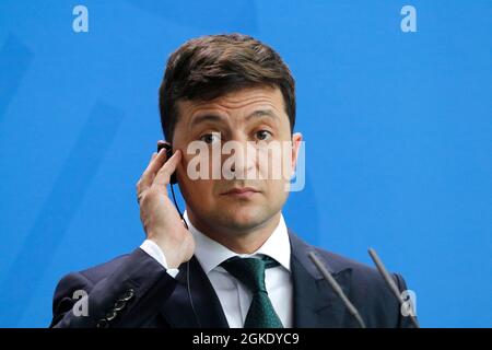 Wolodymyr Selensky-Treffen der Dt. Bundeskanzlerin mit dem ukrainischen Praesidenten, Bundeskanzleramt, 18. Juni 2019, Berlin/Volodymyr Zelensky - Stockfoto