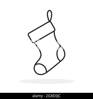 Weihnachtliche Sockenikone. Schwarze lineare weihnachts-Socke-Ikone. Vektorgrafik. Hängende Socken isoliert Stock Vektor