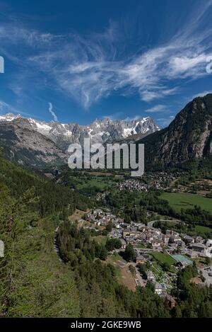 Das Aostatal ist eine Region im Nordwesten Italiens an der Grenze zu Frankreich und der Schweiz. In den westlichen Alpen gelegen, ist es bekannt für die Stockfoto