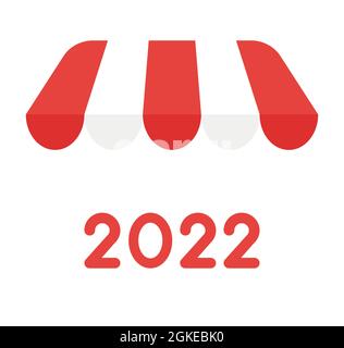 Neues Jahr 2022 Vektor-Konzept, 2022 unter Shop Markise. Flacher Style. Stock Vektor