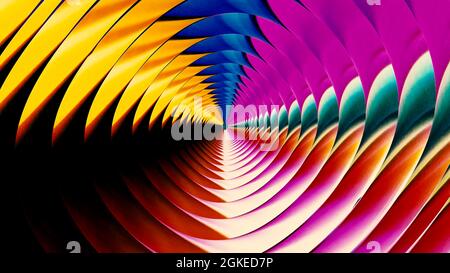 Abstrakter, radial wirbelnder Wirbelbewegungshintergrund. Bewegung. Gradient bunte hypnotische Lichtstrahlen, die in alle Seiten leuchten, rotieren und kreieren Stockfoto