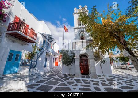 Kykladische Griechisch-Orthodoxe Kirche, Altstadt Chora, Mykonos-Stadt, Mykonos, Kykladen, Griechenland Stockfoto