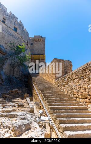 Akropolis von Lindos, antike Zitadelle, Lindos, Rhodos, Dodekanes, Griechenland Stockfoto