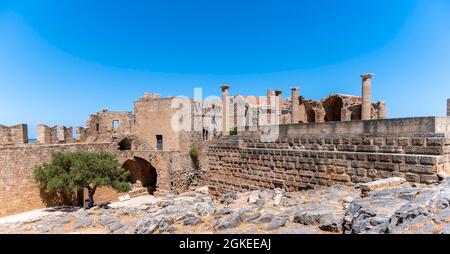 Akropolis von Lindos, antike Zitadelle, Lindos, Rhodos, Dodekanes, Griechenland Stockfoto