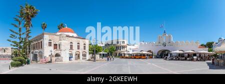 Eleftherias Platz, Markthalle, Moschee von Kos, Altstadt von Kos, Dodekanes, Griechenland Stockfoto