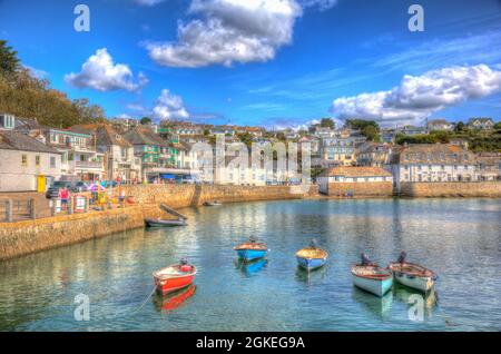 St Mawes Cornwall Harbour Roseland Peninsula UK Bunte HDR Stockfoto