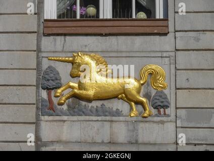 Restaurant Zum Goldenen Einhorn, Market, Aachen, Nordrhein-Westfalen, Deutschland Stockfoto