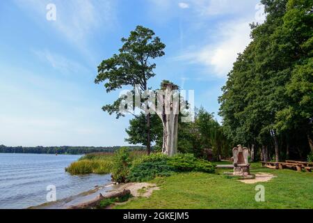 Holzfiguren, Galindien, Beldany-See, Iznota, Ruciane-Nida, Warmia-Masuren, gallisches Dorf, Warminsko-Mazurskie, Polen Stockfoto
