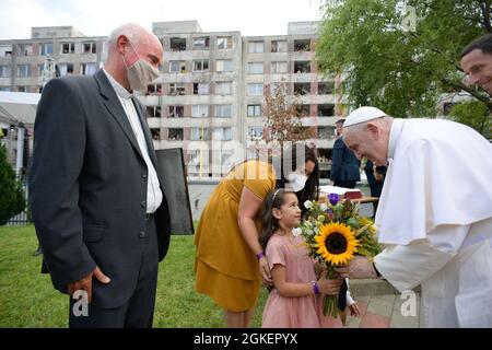 Presov, Slowakei. September 2021. 14. September 2021 : Papst Franziskus trifft die Rom-Gemeinschaft in Prešov, Slowakei Kredit: Unabhängige Fotoagentur/Alamy Live News Stockfoto