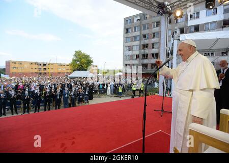 Presov, Slowakei. September 2021. 14. September 2021 : Papst Franziskus trifft die Rom-Gemeinschaft in Prešov, Slowakei Kredit: Unabhängige Fotoagentur/Alamy Live News Stockfoto