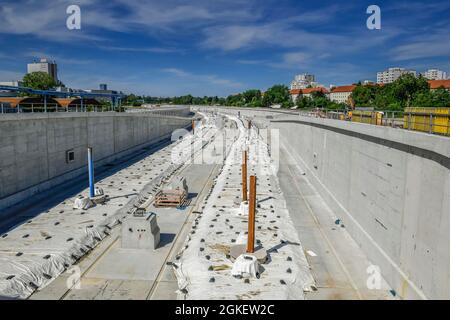 Neubau der Autobahn A100, Sonnenallee, Neukölln, Berlin, Deutschland Stockfoto