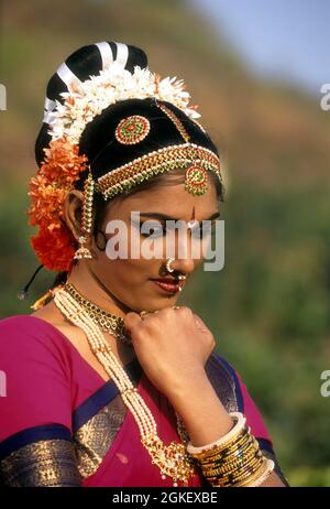 Kuchipudi, Frau mit klassischem Tanz, Andhra Pradesh, Indien Stockfoto