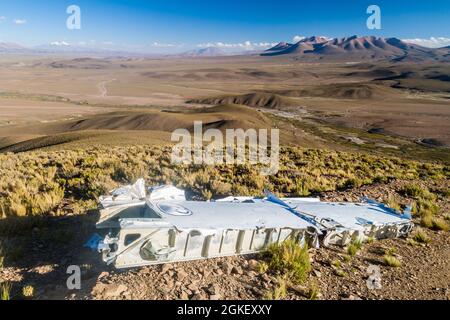 Teil eines abgestürzten Flugzeugs in Villamar, Bolivien Stockfoto