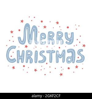 Fröhliche weihnachten handgezeichnete Schriftzüge isoliert auf weißem Hintergrund. Vektorgrafik Urlaub Illustrationselement. Frohe Weihnachten Stock Vektor