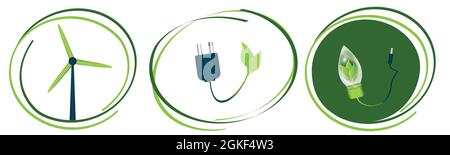 Umwelt grüne Elektrizität Symbole im Satz. vektor Stock Vektor