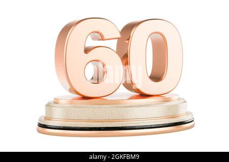 Golden 60 auf dem Podium, Award-Konzept. 3D-Rendering auf weißem Hintergrund isoliert Stockfoto