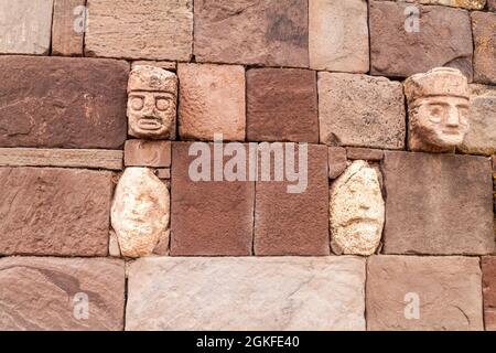 Detail der Kalasasaya-Struktur in Tiwanaku (Tiahuanaco), präkolumbianische archäologische Stätte, Bolivien Stockfoto