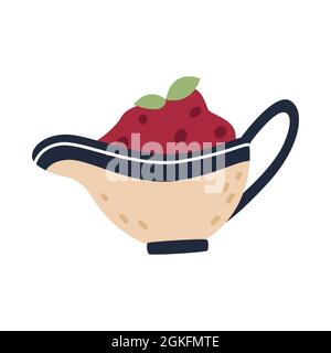 Einfache Cartoon flache Ikone mit Cranberry putensauce in Vintage-Topf. Element, Clipart, Objekt, Element für Herbstdesign. Traditionelles Erntedankfest Stock Vektor
