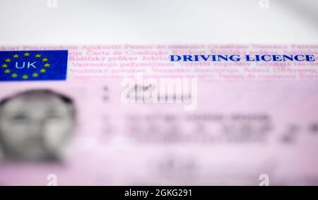 Nahaufnahme eines britischen Führerscheins. Stockfoto