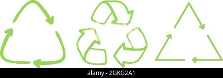 Doodle Recycle Satz von Pfeilsymbolen, mit recycelten Ressourcen. Grünes Öko Vektor-Symbol handgezeichneter Stil. Null-Abfall-Ökologie-Konzept. Vektorgrafik Kollektion Stock Vektor