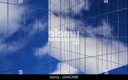 Wolkenkratzer-Gläser spiegeln den Himmel wider. 3d-Rendering Stockfoto