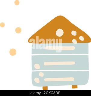 Vektor Kinder Hive auf weißem Hintergrund mit Punkten. Logo skandinavischer Babydruck. Drucken für Malbuch, T-Shirt, Tasse, Kinderkleidung. Cartoon-Honig Stock Vektor