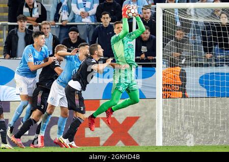 Juventus Torhüter Wojciech Szczesny in Aktion während des UEFA Champions League Gruppe H Fußballspiels zwischen Malmö FF und Juventus FC im Malmö New Stadium am 14. September 2021. Foto: Anders Bjuro / TT / Code 11830 *** SCHWEDEN RAUS *** Stockfoto