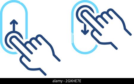 Satz von Symbolen für die blaue Linie der Handsteuerung zum Sperren und Entsperren. Wischgesten des Telefons nach oben, nach unten. Ein, aus Schiebesymbole ein/aus Stock Vektor