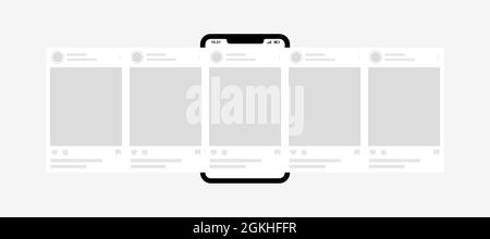 Carousel Interface Post mit realistischem Smartphone-Design. Carousel Post Mockup-Vorlage. Smartphone-App-Schnittstelle Stock Vektor