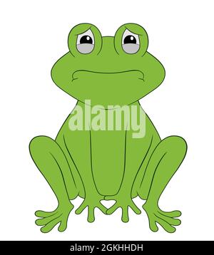 Nette Cartoon Tier sitzen, traurig Frosch mit großen Augen, die im Begriff ist zu weinen. Illustration isoliert auf weißem Hintergrund Stockfoto