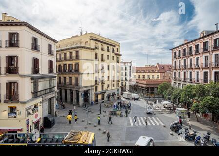 Calle Mayor, Cava de San Miguel, Mercado de San Miguel. Madrider Innenstadt in der Nähe der Puerta del Sol Stockfoto