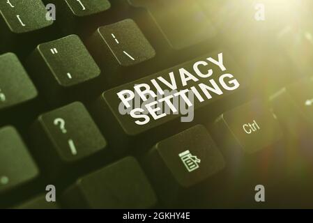 Datenschutzeinstellung für Handschriftentext. Konzeptionelles Foto schränkt den Zugriff auf das Profil ein und zeigt an, welche Informationen unter Senden neuer Nachrichten online, Erstellen angezeigt werden können Stockfoto