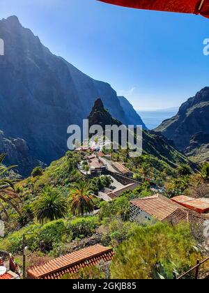 Toller Blick über das Dorf Masca auf Teneriffa, Spanien. Stockfoto