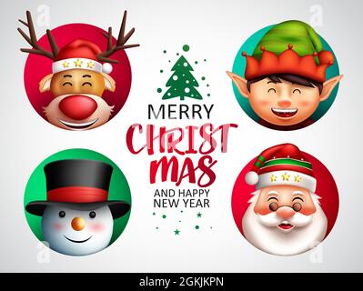 Weihnachten Zeichen Vektor-Design. Frohe weihnachten Grußtext mit lächelndem Weihnachtszeichen im Kreis für Weihnachtsfeier Karte. Stock Vektor