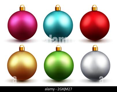 Weihnachtskugeln Dekoration Vektor-Set. 3d realistische weihnachtskugel in glänzendem und farbenfrohem Design isoliert auf weißem Hintergrund für Weihnachten Urlaubsdekor. Stock Vektor