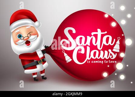 Santa claus Vektor-Charakter-Design. weihnachtsmann Charakter ziehen Sack Element mit weihnachtsmann kommt in die Stadt Text für die Weihnachtszeit. Stock Vektor