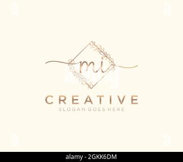 MI feminine Logo Schönheit Monogramm und elegantes Logo-Design, Handschrift Logo der ursprünglichen Signatur, Hochzeit, Mode, Blumen und botanischen mit kreativen Stock Vektor