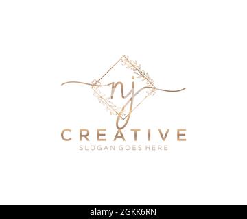 NJ feminine Logo Schönheit Monogramm und elegantes Logo-Design, Handschrift Logo der ursprünglichen Signatur, Hochzeit, Mode, Blumen und botanischen mit kreativen Stock Vektor