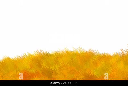 Illustration digitale Malerei von Wildgras im Herbst, gelb, rot und orange Farbe, weißer Raum für Kopie und Design, Digitale Ölgemälde. Stockfoto