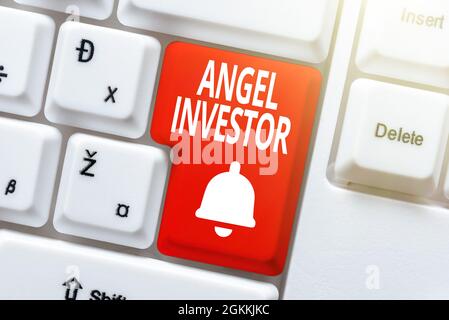 Konzeptionelle Darstellung Angel Investor. Internet-Konzept High-Net-Worth-Person, die finanzielle Unterstützung durch Eingabe von Bild Schlüsselwort und Beschreibung bietet Stockfoto