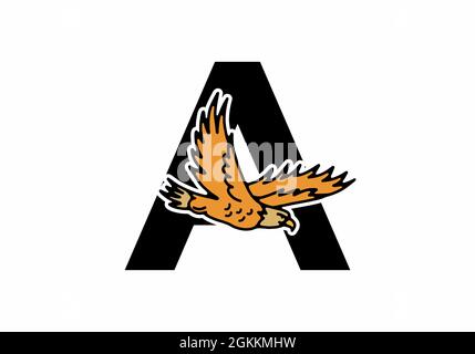 Linienkunst-Illustration eines fliegenden Adlers mit Einem Anfangsbuchstaben-Design Stock Vektor