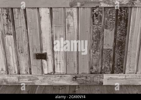 Monotone einer Holzwand mit viel Korn und Textur Stockfoto