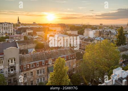Stadtbild von Odessa bei Sonnenuntergang, Ukraine Stockfoto