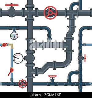 Rohrleitungssystem. Nahtloses Muster. Metallrohre auf weißem Hintergrund isoliert. Bildvektor. Stock Vektor