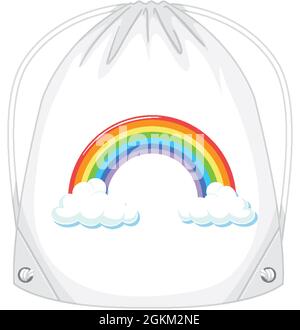 Eine weiße Kordelzugtasche mit Regenbogenmuster Stock Vektor